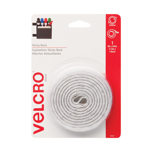 Velcro Brand Reclosable Fastener, 5 ft, White 90087